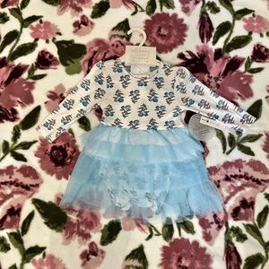 NWT Milkberry Blue Floral Baby Dress and Matching Knee High Sock-Size 6-9 Months